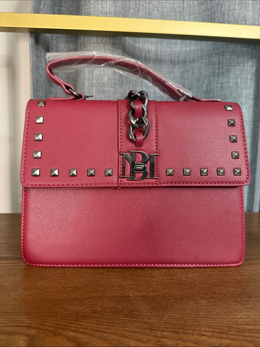 S Badgley Mischka Pink Stud-Trim Top-Handle Satchel